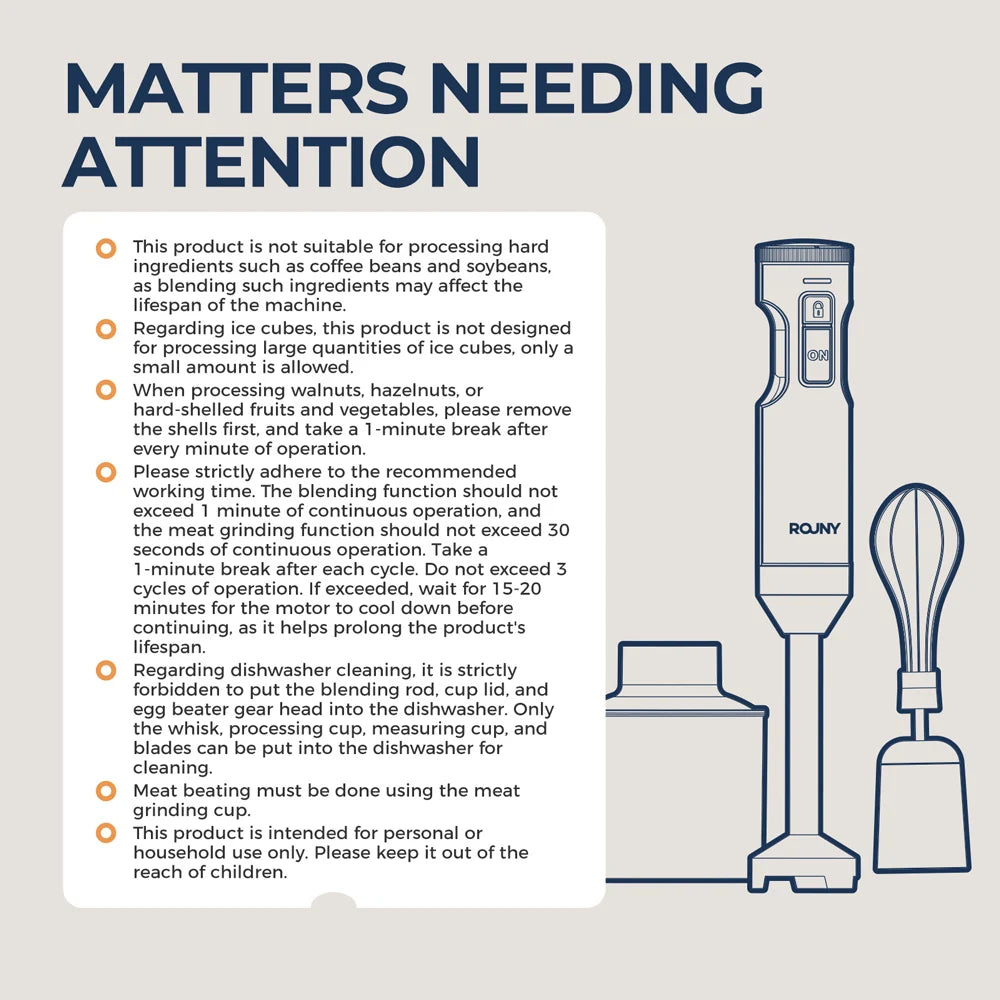 ROUNY 4-in-1 Hand Blender with Whisk & Chopper