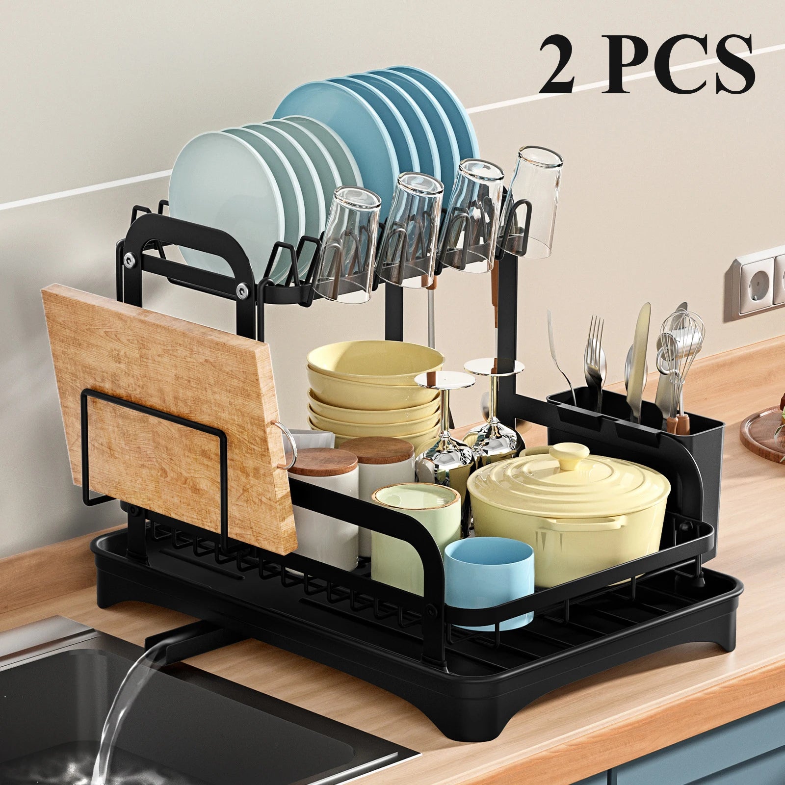2-Tier Dish Drying Rack with Drainboard