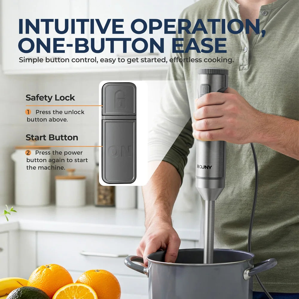 ROUNY 4-in-1 Hand Blender with Whisk & Chopper