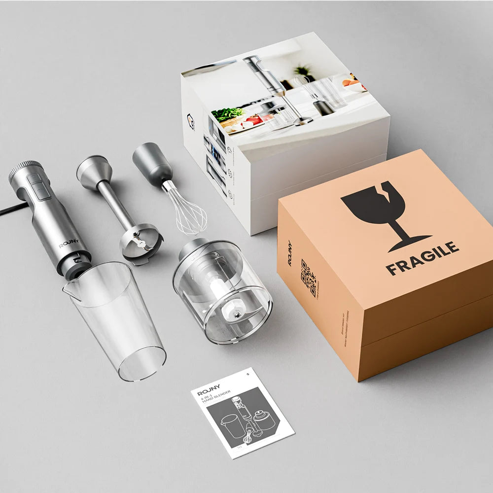 ROUNY 4-in-1 Hand Blender with Whisk & Chopper