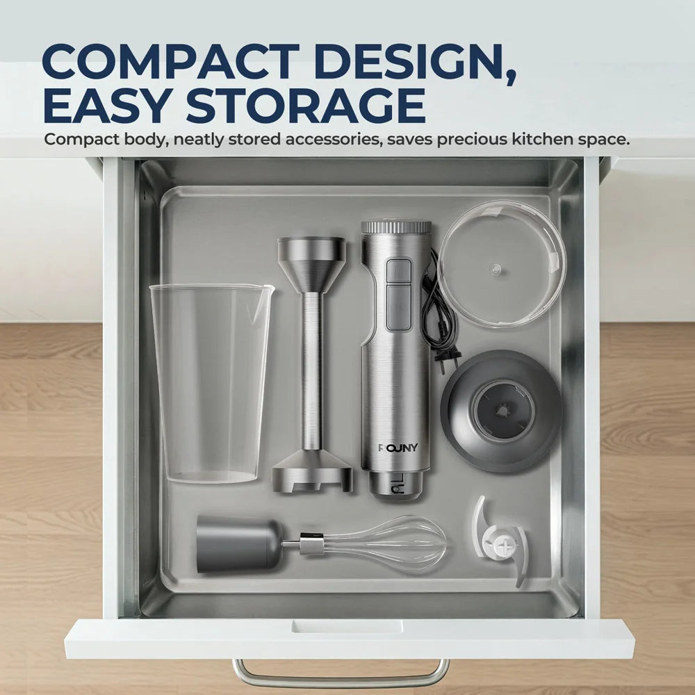 ROUNY 4-in-1 Hand Blender with Whisk & Chopper