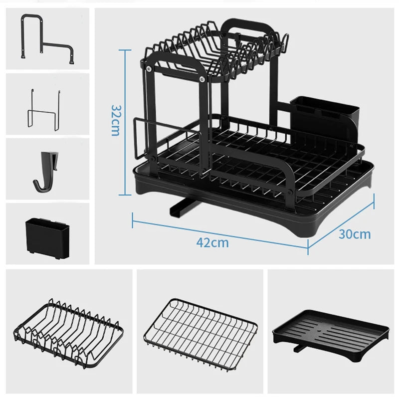 2-Tier Dish Drying Rack with Drainboard