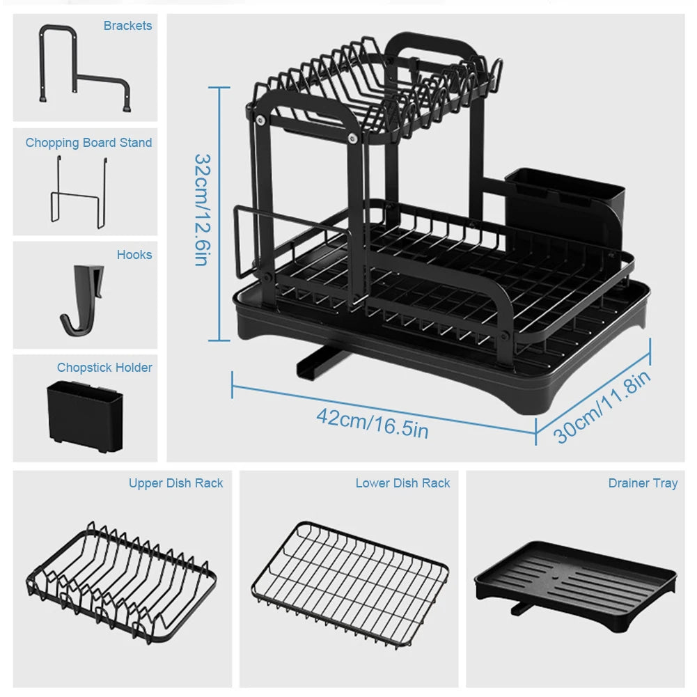 2-Tier Dish Drying Rack with Drainboard